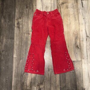 VTG Y2K Tommy Hilfiger Girls Red Corduroy Flare Leg Pants With Embroidery 4T